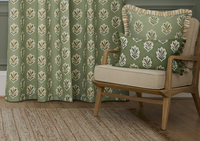 Sessile Leaf Pencil Pleat, Sage - Ready Made Curtains - Image 6